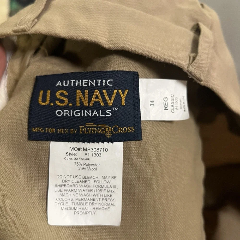 Flying Cross U.S. Navy Uniform Dress Pants Mens 34 Khaki Flat Front Made in USA